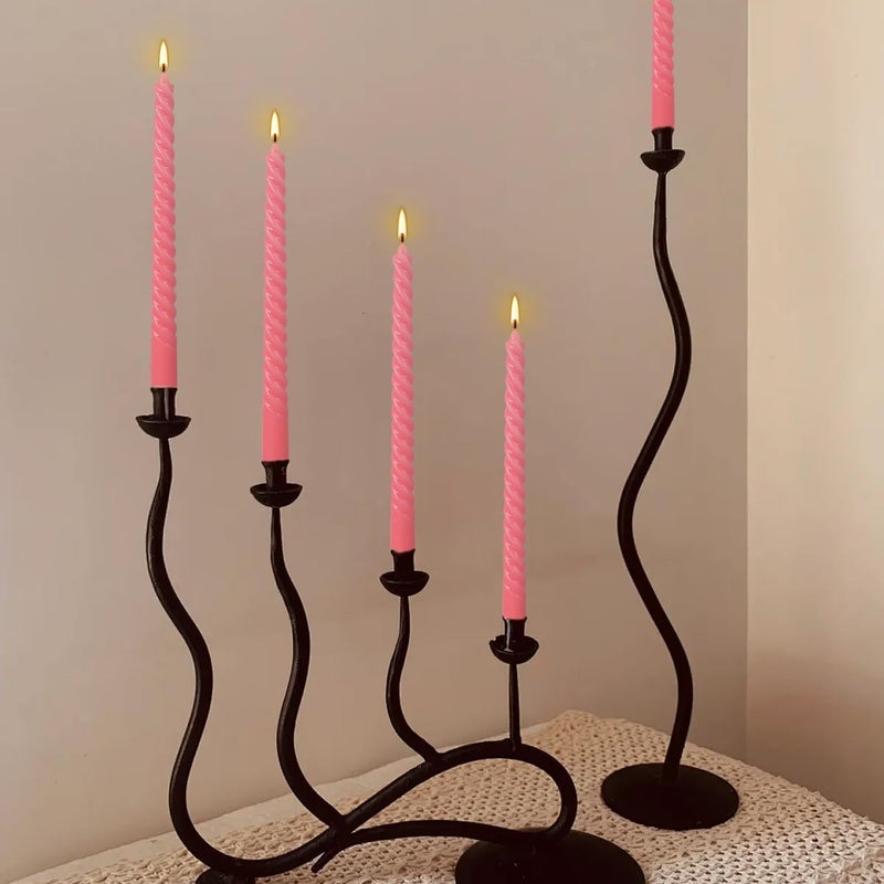 WPONSZU 10 Inch Pink Spiral Taper Candle Set of 12 Pack Unscented Dripless Candlesticks for Valentine's Day,Dinner,Party,Brithday,Wedding,Christmas,and Home Decoration - Image 4